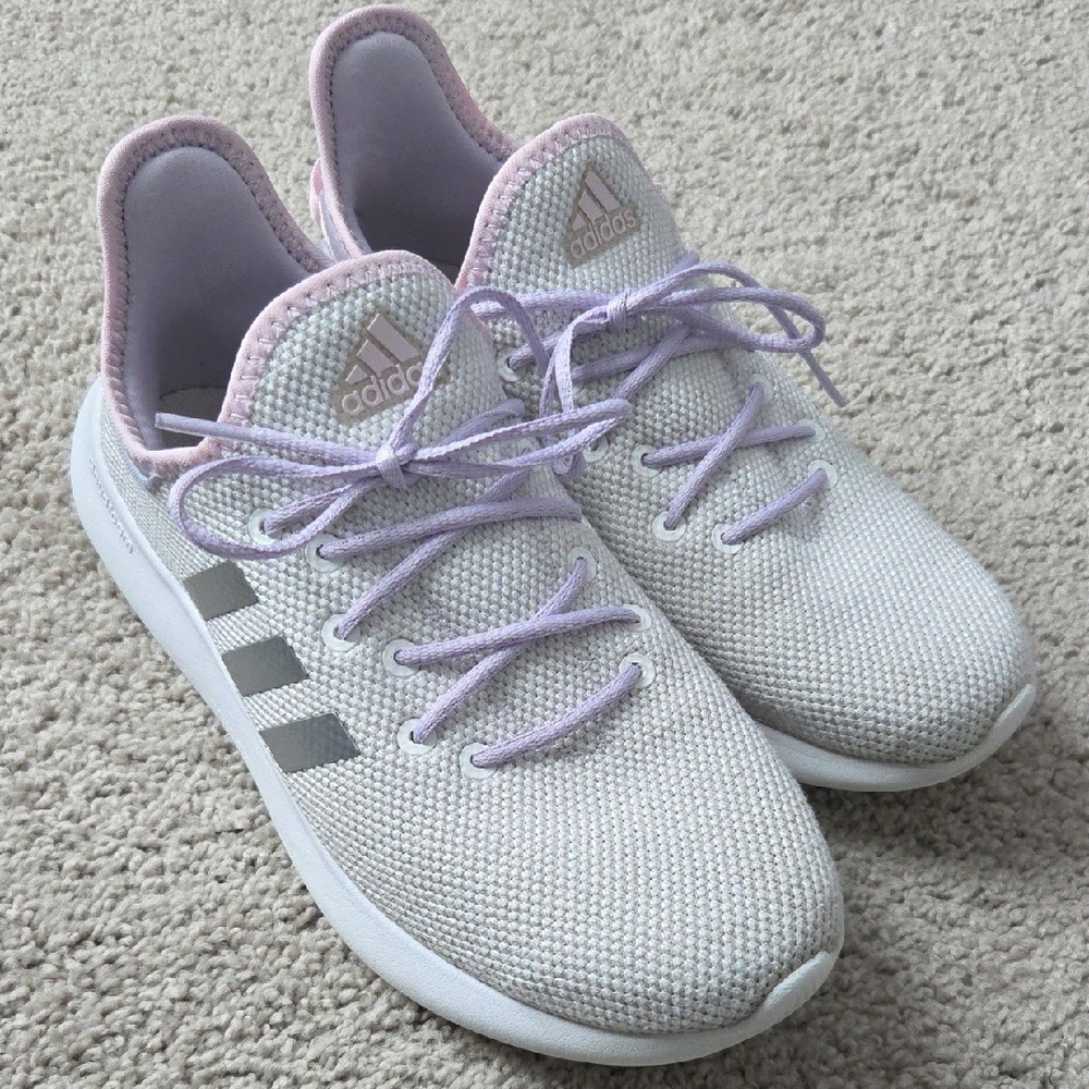 Adidas Light Gray and Lavender Sneakers, Girl - size 5.5